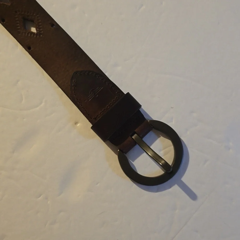 Dockers Vintage Brown Leather cut out Belt Silver Buckle Neutral Sz.M/L